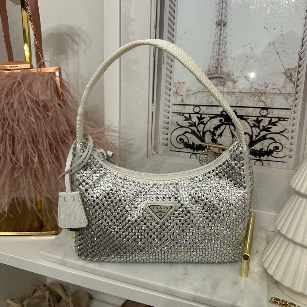 Prada Re-Edition Satin Bag With Crystals White - Picture 1 of 6